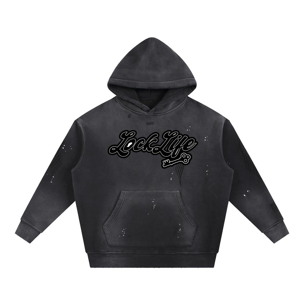 Vintage Washed Frayed Fleece Hoodie